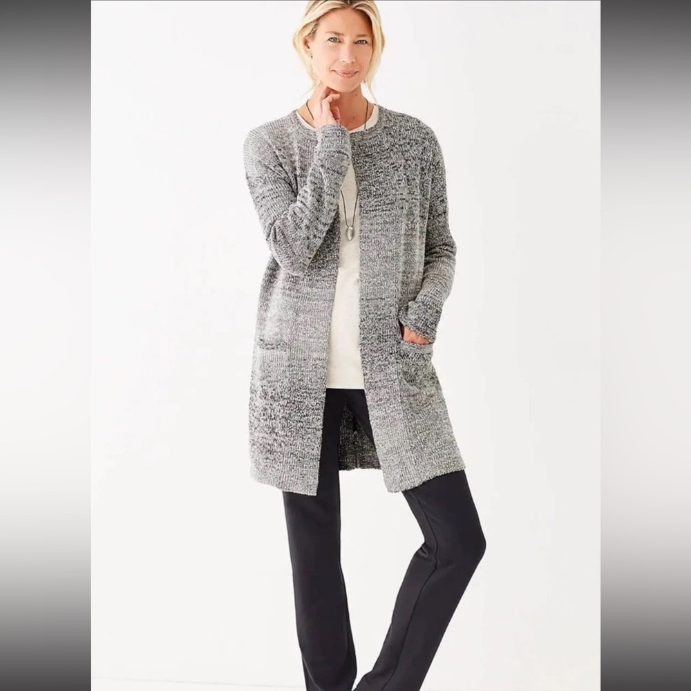 Pure J. Jill Grey Heather Spaced-Dyed Cardigan, Small